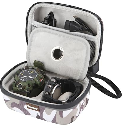 Tactical-Style Smartwatch Organizer Travel Case for AirPods,Apple Watch,Smart Watches,Mechanical Watches, Outdoor Camo TWS Earbuds,Watch Organizer with USB and Carabiner