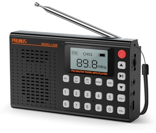 PRUNUS J168 Portable Radio AM FM SW with Bluetooth,Digital Radio | Excellent Reception, Preset, TF Card Playback, Sleep Timer, USB C Charging, Headphone Jack, Long Antenna