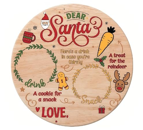 Uoxmiy Santa Plate Christmas Eve Plate for Santa, 25cm Personalised Santa's Wooden Treat Board for Santa Reindeer Food Platter, Festive Seasonal Novelty Xmas Gift Idea