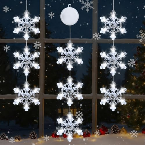 Taechalingo LED Weihnachtsbeleuchtung Innen,3 Stück LED Schneeflocke Saugnapf Weihnachten Lichter,Fenster Weihnachtsbeleuchtung,Lichter Weihnachten,Hängende Innen Fenster Leuchte