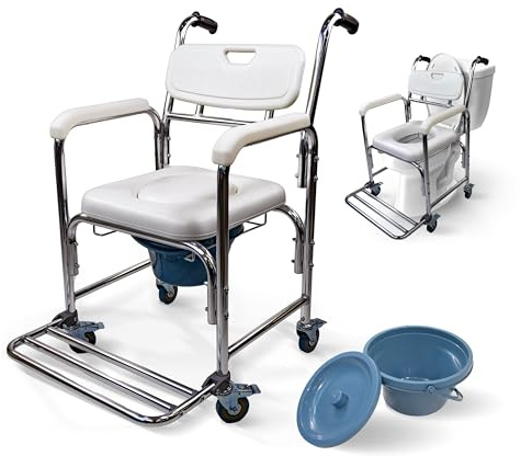 Mobiclinic®, Sedia da Doccia, 3 in 1, Rialzo per Doccia e WC, WC Portatile, Vasino Rimovibile da 4,3L, Ruote con Freni, Poggiapiedi Pieghevoli, Seduta e Braccioli Imbottiti, Fino a 100 kg, Rope