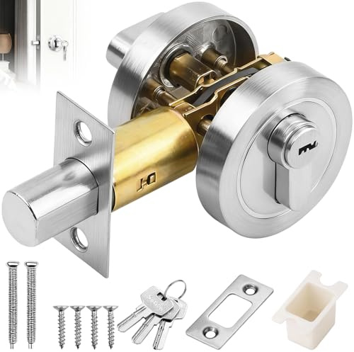 Cerradura Puerta Solo Cilindro con 2 Llaves, Cerraduras Puerta Interior Sistema Seguridad Sin Mango, Cerrojo Puerta Redondo Interna Acero Inoxidable Modernas para Puertas Delantera Casa Paso Exterior