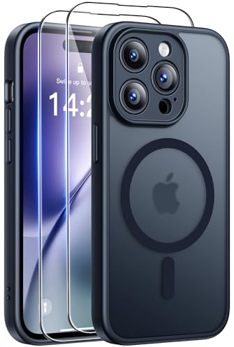 Qasyfanc Funda para iPhone 14 Pro MAX Compatible con MagSafe, Negro | Circulo Magnetico, 2 Protector Pantalla,Protección De Cámara, Carcasa Antigolpes, Anti-Arañazos Respaldo