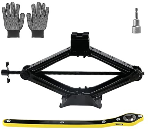 Car Jack Universal Scissor Jack for Emergency Tyre Change Lifting Tool | Heavy-Duty, with Quick-Ratchet Handle, Gloves & Drill Compatibility, Portable Car Lift for SUV, MPV, Van (1.5 Tons)