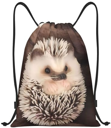 Nianyuer Baby-Rucksack mit Igel-Druck, Kordelzug, leichter Sportbeutel, faltbarer Turnbeutel, Schwarz , S, Tagesrucksack