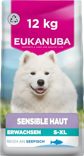 Eukanuba Sensitive Skin Trockenfutter für Hunde mit Seefisch, 12 kg | Special Care | Hypoallergenes Trockenfutter | für Hunde mit sensibler Haut