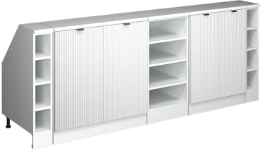 Vicco Küchenschrank für Dachschrägen R-Line, Weiß Riffel, 210 cm 5er Set Schrankkorpuss 60 cm Tiefe, geeignet für schräge Wände und Variable Küchenmontage