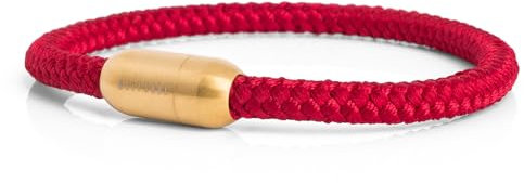 Akitsune Silvus Nylonarmband | 5mm Dick | Armschmuck Damen Herren Edelstahl Armband Magnetverschluss - Mattgold - Weinrot 21,5cm