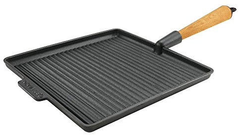Carl Victor Grillpfanne Gusseisenpfanne eckig 28x28 cm ohne PFAS heller Holzgriff