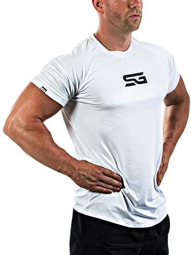 Satire Gym - Sportshirt Herren Kurzarm - Sport Shirt Männer - Slim Fit T-Shirt als Activewear Funktionsshirt für Fitness, Laufen, Bodybuilding (Weiß - Satire Gym Print, XL)