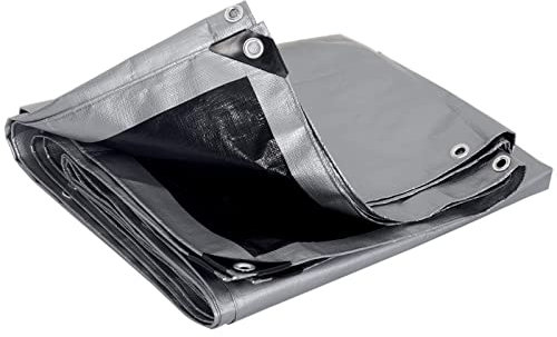 WOLTU Lona Impermeable Exterior 5x6m, 180g/m² Lona de Protección Toldo Reforzado PE con Ojales, Duradera Resistente a Los Rayos UV Desgarros, para Leña, Muebles, Jardín, Piscinia, Gris-Negro