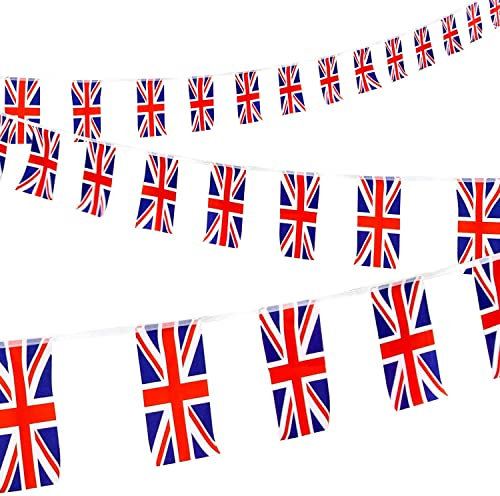 SHATCHI BUNTING-UNION-JACK-FABRIC-30-FLAGS-X-2 Wimpelkette aus Stoff, 10 m lang, Union Jack, 30 Flaggen, Sportveranstaltungen, Kneipen, Grillen, königliche Themenunterstützung, 1 2 Stück, 2pcs