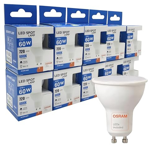 FactorLED Bombilla LED GU10, 6W, Pack 10 unidades, 720Lm, 220V, 6000K (Luz Fría)