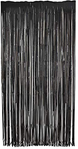 TRIXES Rideaux Franges Métallique - Décoration de Franges de Toile de Fond de Fête - Accessoire de Photo de Clinquant de Porte - Pour les Célébrations D'anniversaire - Fêtes à Thème - Halloween - Noir