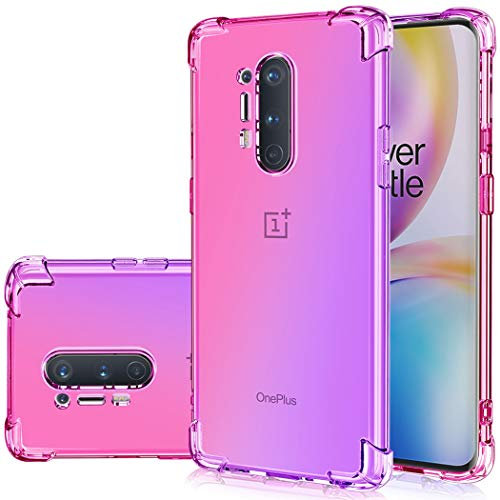 Jhxtech Schutzhülle für OnePlus 8 Pro Hülle, Transparente süße Verlauf Handyhülle, Schlankes, kratzfestes Flexibles TPU Hülle, stoßfeste Schutzhülle für OnePlus 8 Pro rosa/lila