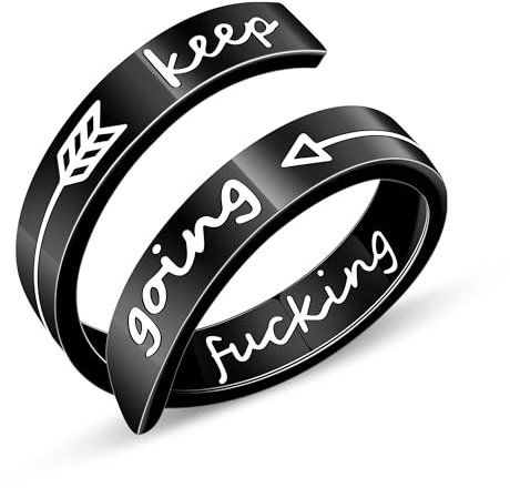 AILUOR Inspirational Ring, Edelstahl Gravur Ring Einstellbare Inspirierender Schmuck Einstellbare Persönlichkeit Ermutigung 'Keep Going' für Männer, Frauen, Jungen, Mädchen (Keep going-Black)