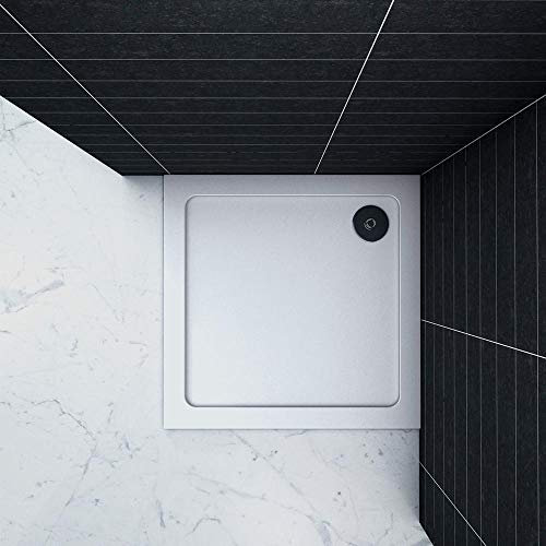 Piatto Doccia Quadrato in pietra artificiale rivestito gel coat Ultra Slim da 3cm Bianco Lucido Antiscivolo Antibatterico 100x100cm