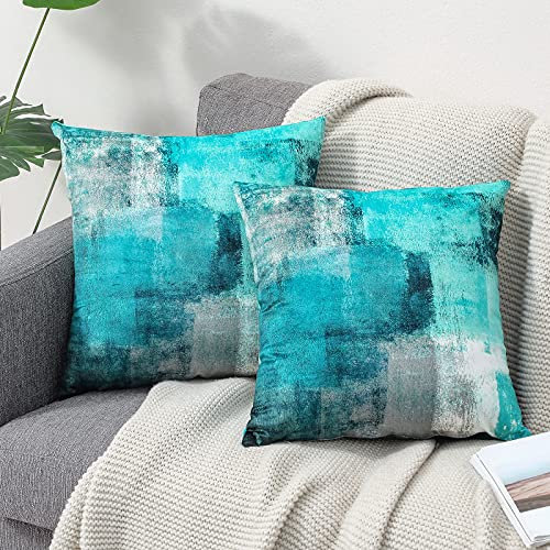 OYIMUA Deko Kissenbezug 45x45 2er Set Samt Kissenbezüge Türkis Couch Landhausstil Kissenhülle Aesthetic Dekokissen Kuschelkissen Quadratisch Sofakissen Couchkissen Outdoor Kissen Zierkissen