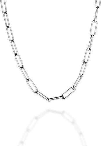 Quadri - 925er Silberkette Elegante Halskette (Büroklammer)versilbert für Männer und Frauen aus 925er Echtsilber - Breite 4.5mm -Länge 41cm mit weiterer Verlängerung von 5 cm -Zertifikat Made in Italy