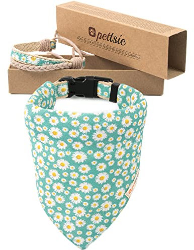 Pettsie Hundehalsband mit Bandana Tuch und Freundschaftsarmband, einstellbare Größen S, M und L, stark und langlebig, tolles Geschenk für Hundeliebhaber in attraktiven Verpackung, L, Grün