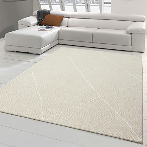 Teppich-Traum Recycling Teppich Rautenmuster Modern Weich Creme 120x170 cm