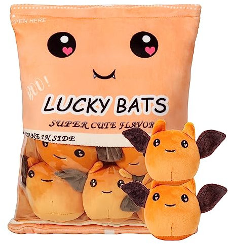 HXPLN Fledermaus Plüsch Kissen, abnehmbare Fledermaus Plüsch Spielzeug, Pudding Fledermaus Kissen, Geschenk für Jugendliche, Mädchen, Kinder (5 orange Fledermaus)