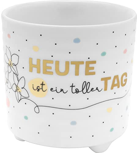 Gruss & CO Blumentopf Motiv Heute | New Bone China Porzellan, 10 cm, Mehrfarbig | Dekorieren, Garten, Balkon, Übertopf | 48237