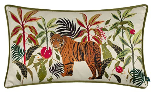 Wylder Tropics Kali Jungle Tiger Kissen, rechteckig, Polyester, gefüllt, Elfenbein, 30 x 50 cm