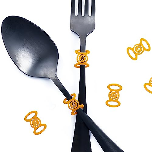 Gluten Free Kitchenware Labels for Celiac and Gluten Intolerance - Set of 6 Yellow Silicone Tags for Kithcen Utensil (Knives, Forks, and Spoons) - Dishwasher Safe and Flexible