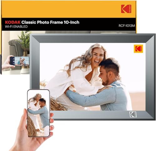 Digitaler Bilderrahmen 10.1 Zoll KODAK, Metallrand WLAN Digitale Bilderrahmen mit 32 GB Speicher, HD IPS Touchscreen, Teilen Sie Fotos über App (10.1 Zoll)