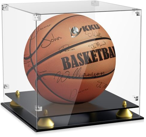 KKU Acryl-Basketball-Vitrine, durchsichtig, volle Größe, Basketballkasten, doppelstöckig, schwarzer Basketballständer für signierte Basketball-Display (sehen Sie Sich das Video zum Zusammenbauen an)