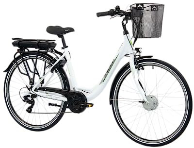 F.lli Schiano E-Moon, E Bike für die Stadt 28 Zoll, 36V 13Ah Abnehmbarer Akku, Motor 250W 40Nm, City Ebike für Herren/Damen, Weiss, Korb