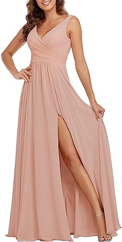 KURFACE Robe de demoiselle d'honneur de mariage pour femme, épaules dénudées, coupe trapèze, robe de fête formelle de mariage, rose poudré, 40