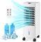 TANGZON Evaporative Air Cooler, 4-in-1 Portable Air Cooler/Fan/Humidifier with 3 Speeds, Remote Control, 12H Timer, Sleep Mode, Dual Water Tanks, LED Display, Oscillation & 2 Ice Packs (White)