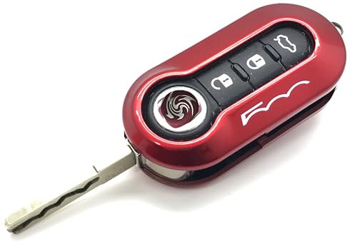 Nordecco - Custodia per chiave Fiat 500, 500C, 500L, Abarth, Grande Punto, Brava, Fiat Panda Stilo, Linea, 3 pulsanti, colore: rosso