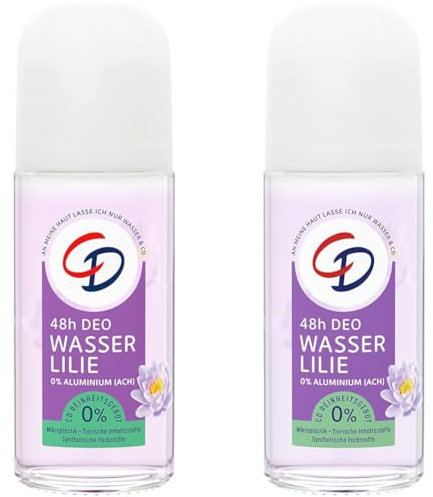CD Deo Roll-On Wasserlilie, Deodorant ohne Aluminiumsalze, langanhaltender Schutz für 48 h, für empfindliche Haut geeignet, vegan, Körperpflege, 50 ml (Packung mit 2)
