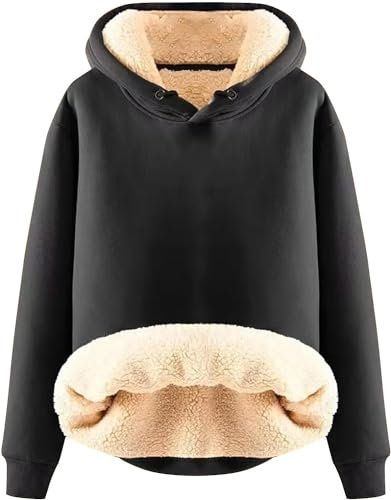 Vagbalena Hoodie en Laine épaisse pour Femme avec Poche Kangourou Coupe-Vent Hivernal en Polaire Chaude avec Poches Doublure Chaude en Sherpa. (Noir,XL)