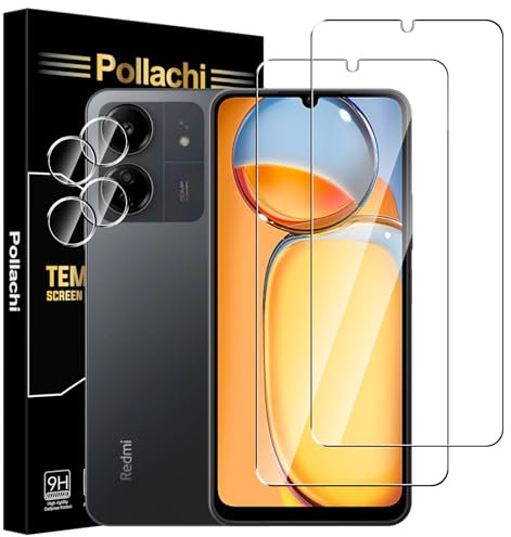 Pollachi [2+2 Piezas Protector de Pantalla Compatible para Xiaomi Redmi 13C Cristal Templado,2 Piezas Vidrio Templado Y 2 Piezas Protector Camara,Anti-Arañazos,Ultra HD,Antihuellas
