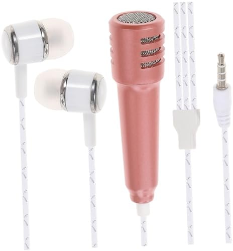 TOPPERFUN Karaoke Kondensatormikrofon Kleiner für Handy und Computer | Aluminiumlegierung, 2.1-kanal Ausführung, mit Kabel Befestigten Ohrhörern Zufällige Farbe
