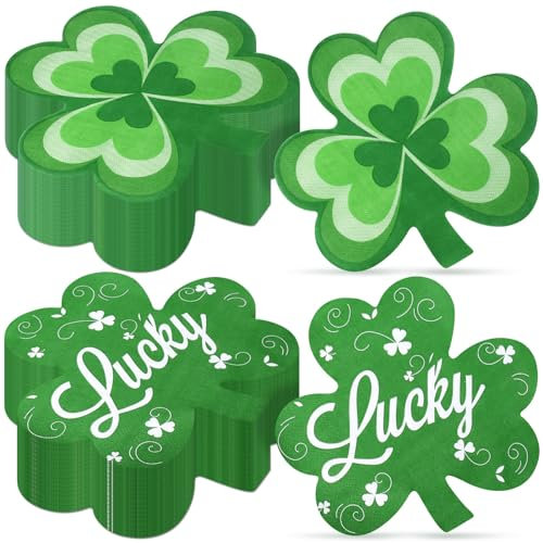 Honoson St. Patrick's Day Servietten, Großpackung Kleeblatt, Gäste-Servietten, 3-lagig, irische Einweg-Papierhandtücher, St. Patricks, Party, Cocktail, Handtücher für irische Feiertage, Party,