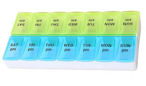 ChioSun Tablettenbox 7 Tage mit 2 Fächern - Abnehmbarer Medikamentendosierer für Morgens und Abends - Pillendose mit 14 Fächern(Blau+Grün)