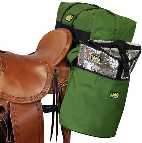 TrailMax Große Satteltaschen für Trail-Reiten; isolierte Satteltaschen für Pferde mit abnehmbarer Kanteltasche; Satteltasche & Cantle Bag Set; Satteltaschen für Western- & Endurance-Sättel; Oliv