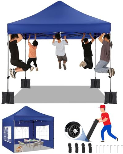 COBIZI Tonnelle Pliante 3x3m, étanche, Stable, résistante à l'hiver, pour l'extérieur, Pliable, Protection UV 50+, 3 hauteurs, Tonnelles avec 4 Panneaux latéraux et 4 Sacs de Sable,Bleu foncé