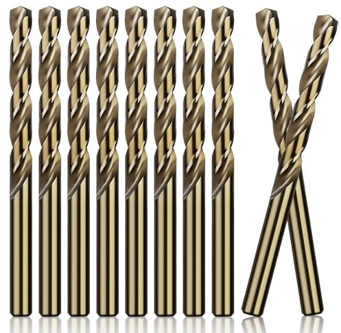 QttvbTna 10 Stück 4mm HSS Gold Kobalt Jobber Bohrer Set, Hochgeschwindigkeitsstahl Spiralbohrer Set für Edelstahl, Hartmetall, Aluminium, Gusseisen, Kupfer, Holz und Kunststoff