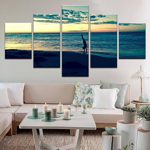 YUNTAOS Moderne Bilder Wohnzimmer 5 Teiliger Handstand im Wasser Strand Yoga Gymnastik Poster Mit Rahmen Hd Für Heimdekoration Personalisierte Bilder Leinwandbilder Xxl