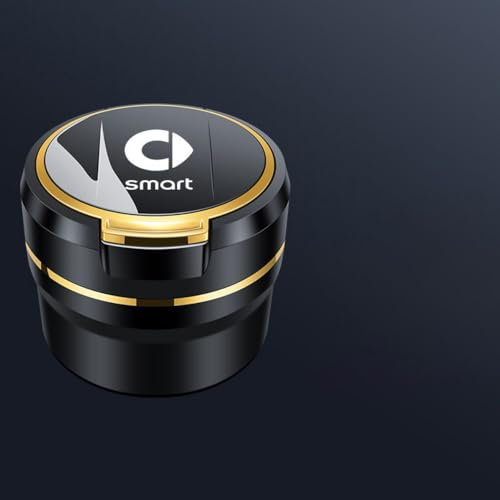 OscitY Auto Edelstahl LED Aschenbecher, Für smart fortwo forfour 453 451 450 Selbstverlöschender Rauchfreien Aschenbecher Geruchssicher Car Innere Zubehör,B/Gold-S