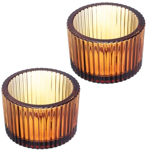 PATIKIL Lot de 2 Porte-Bougies Chauffe-Plat, Porte-Bougies en Verre pour Bougies Chauffe-Plat, Décoration de Table pour Mariage, Dîner, Fête, Couleur Marron