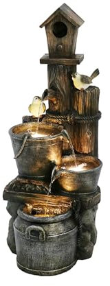 Serenity Bird House Water Feature: Cascading Tranquillity with 12 LED Illumination 89cm Tall 10m Cable- Self-Contained Garden Oasis Polyresin Construction 11kgs