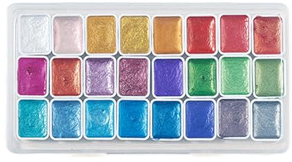 Hobngmuc Aquarellfarben, metallico Aquarellfarben, 24 Farben Solide Glitzer Aquarellfarben Schimmernde Aquarellfarben Sets Mit Tragbarem Etui Für Erwachsene
