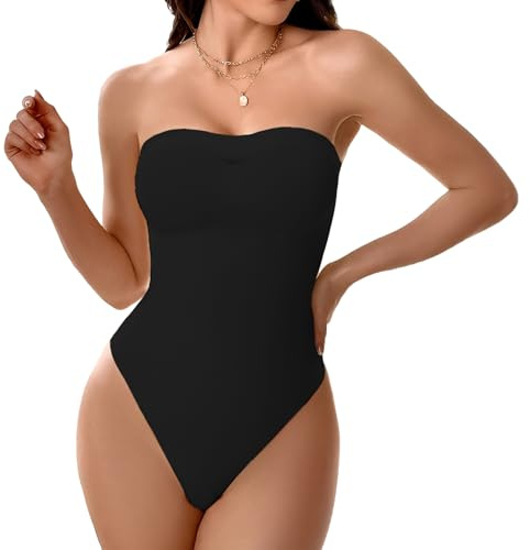 Takusun Body à pinces sans bretelles pour femme, contrôle du ventre, sans couture, vêtement sculpté, épaules dénudées, noir, X-Large